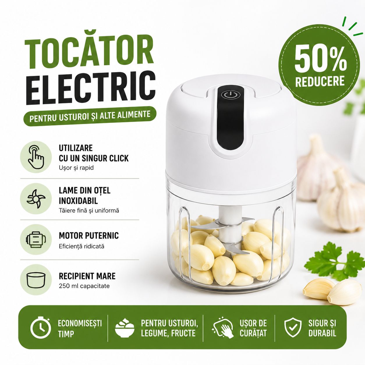 Tocător Electric Koncepto® | Usturoi & Legume în 5 Secunde