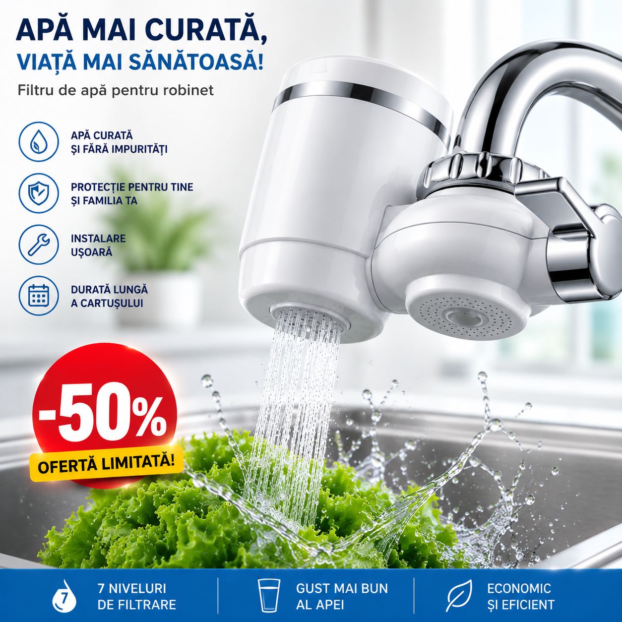 Filtru de Apă pentru Robinet Koncepto® | 7 Niveluri de Purificare | Instalare 2 Minute