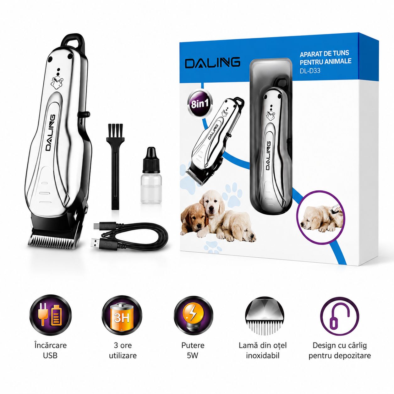 🐾 Aparat de Tuns Animale 8in1 Koncepto® — Îngrijire Profesională, Acasă, Fără Stres