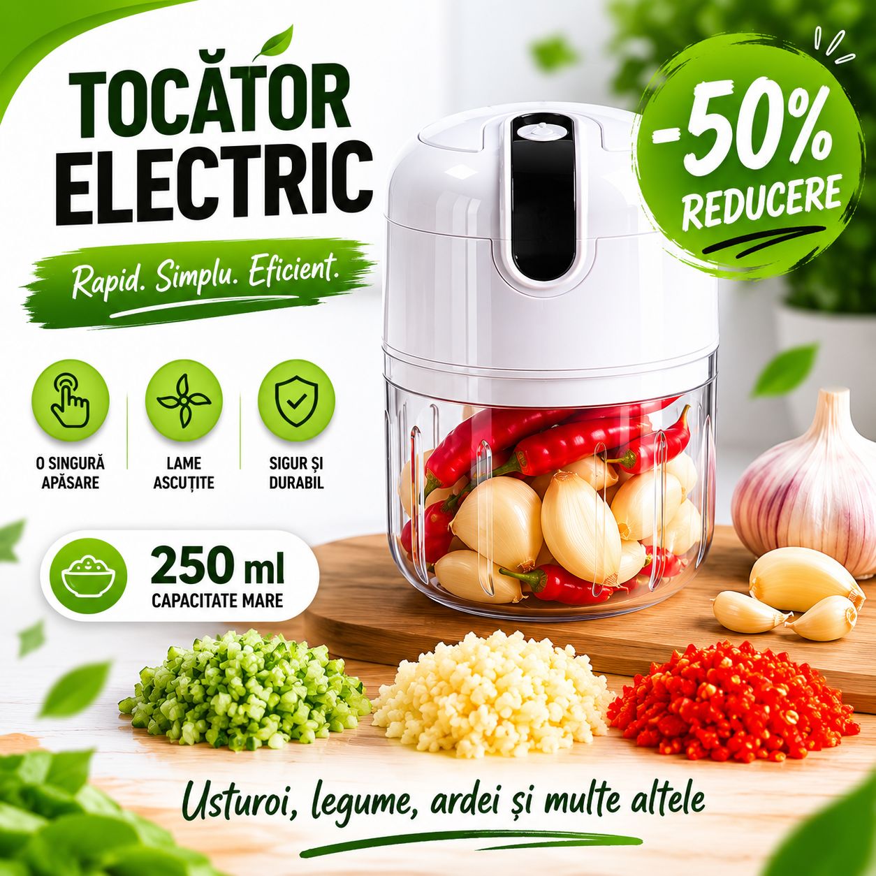 Tocător Electric Koncepto® | Usturoi & Legume în 5 Secunde