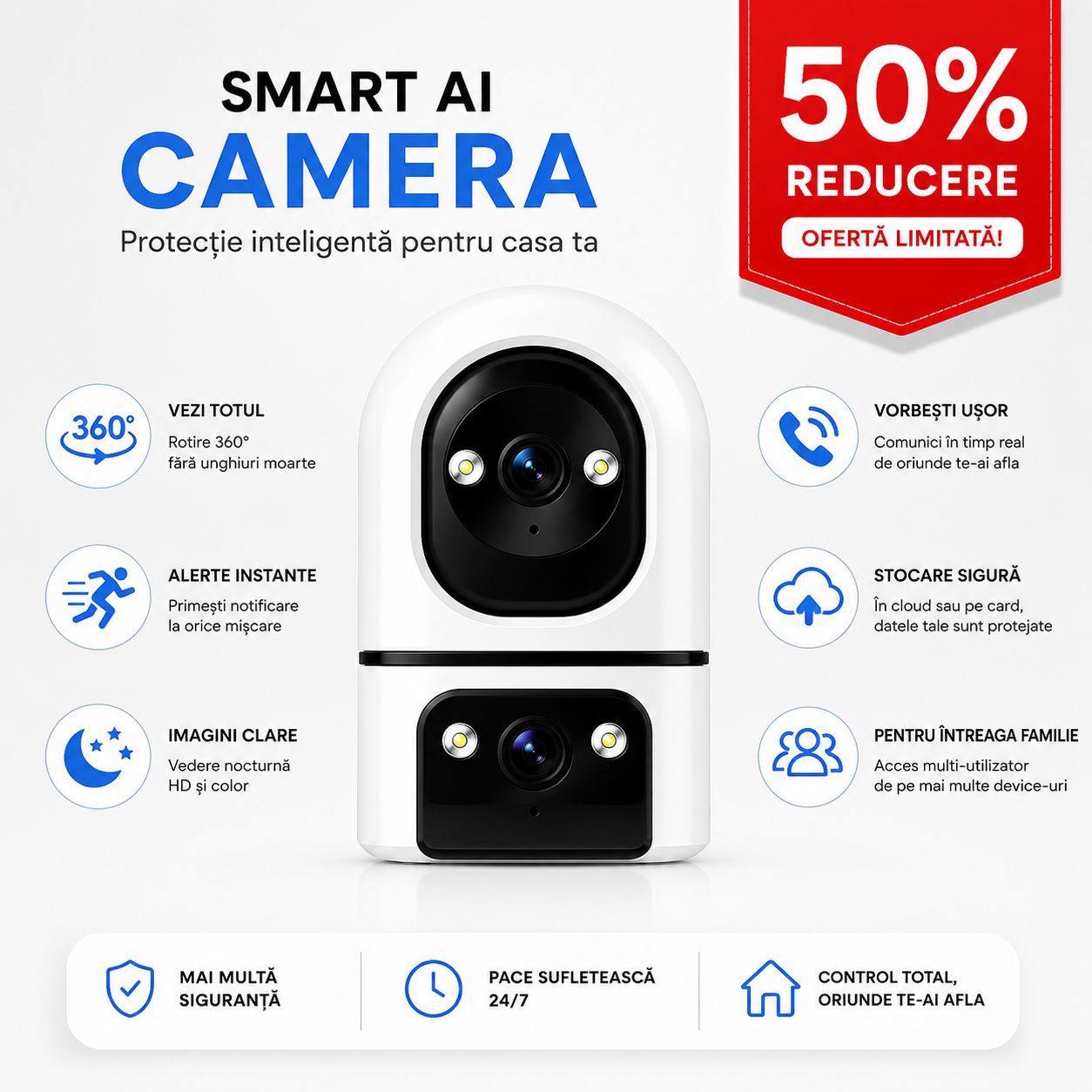 Cameră de Supraveghere Smart AI Koncepto® — Vezi Tot, De Oriunde, 24/7